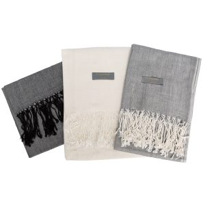BACK ON TRACK SCARF THIN WITH WHITE TASSELS - GREY