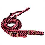BRAIDED POLY KNOTTED ROPING REINS - PINK/BLACK