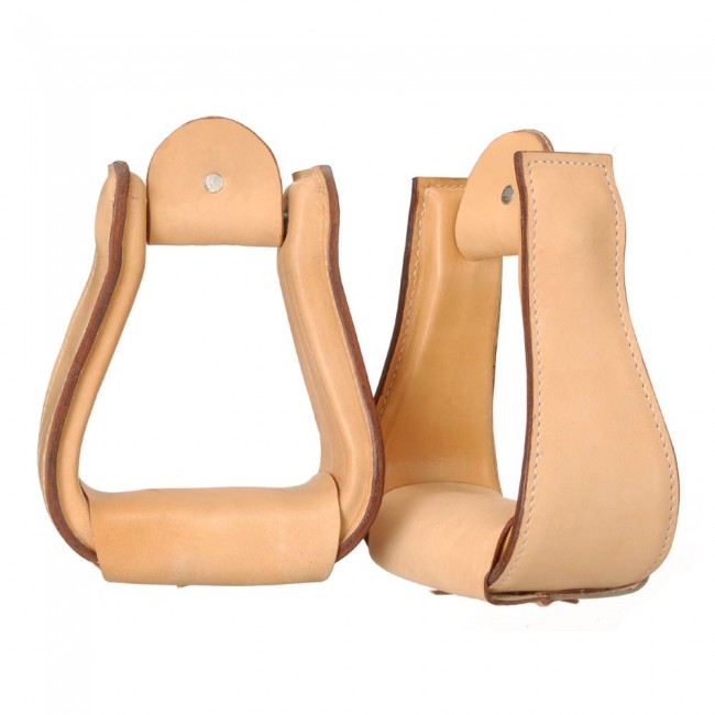 WIDE LEATHER-COVERED STIRRUPS 3" TREAD LIGHT OIL
